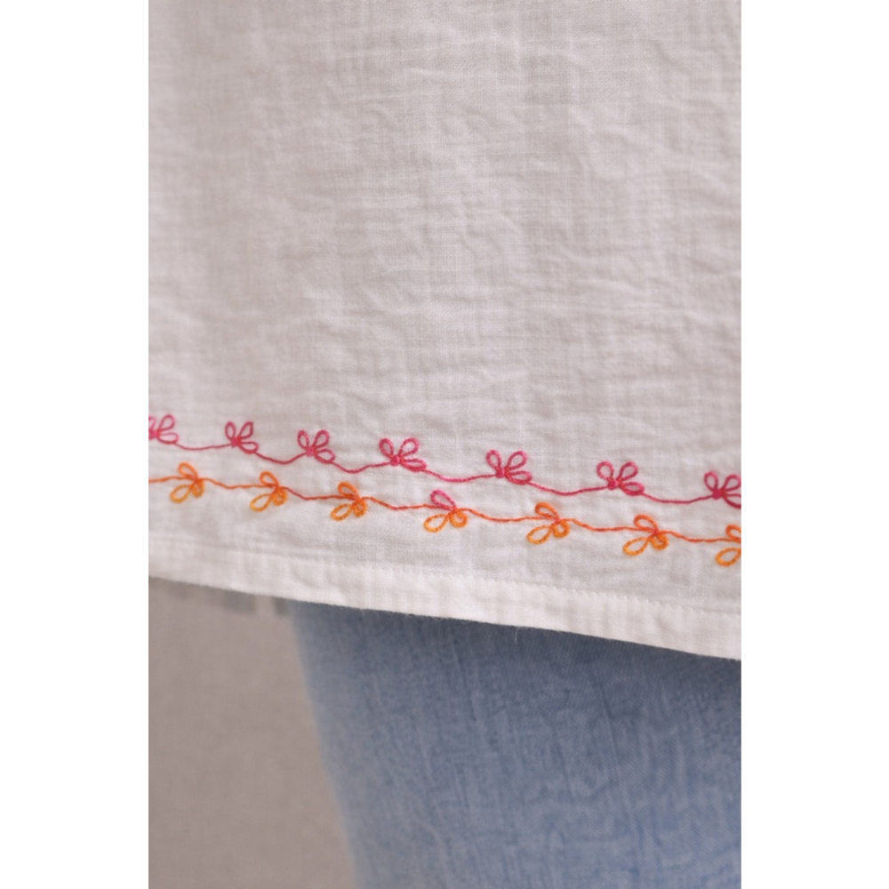 Carole Little 1X White Linen Embroidered Tunic Top Boho Side Slits - Picture 8 of 12